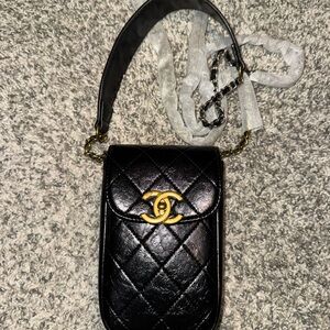 GWP Black Quilted Leather Crossbody Bag